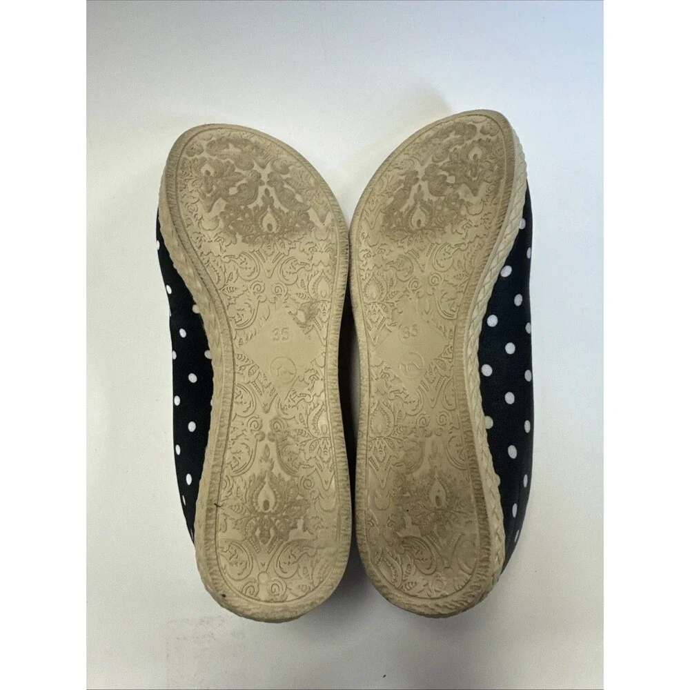 Ficare Nottingham Black White Polka Dot Scallop Espadrilles Sz 4.5